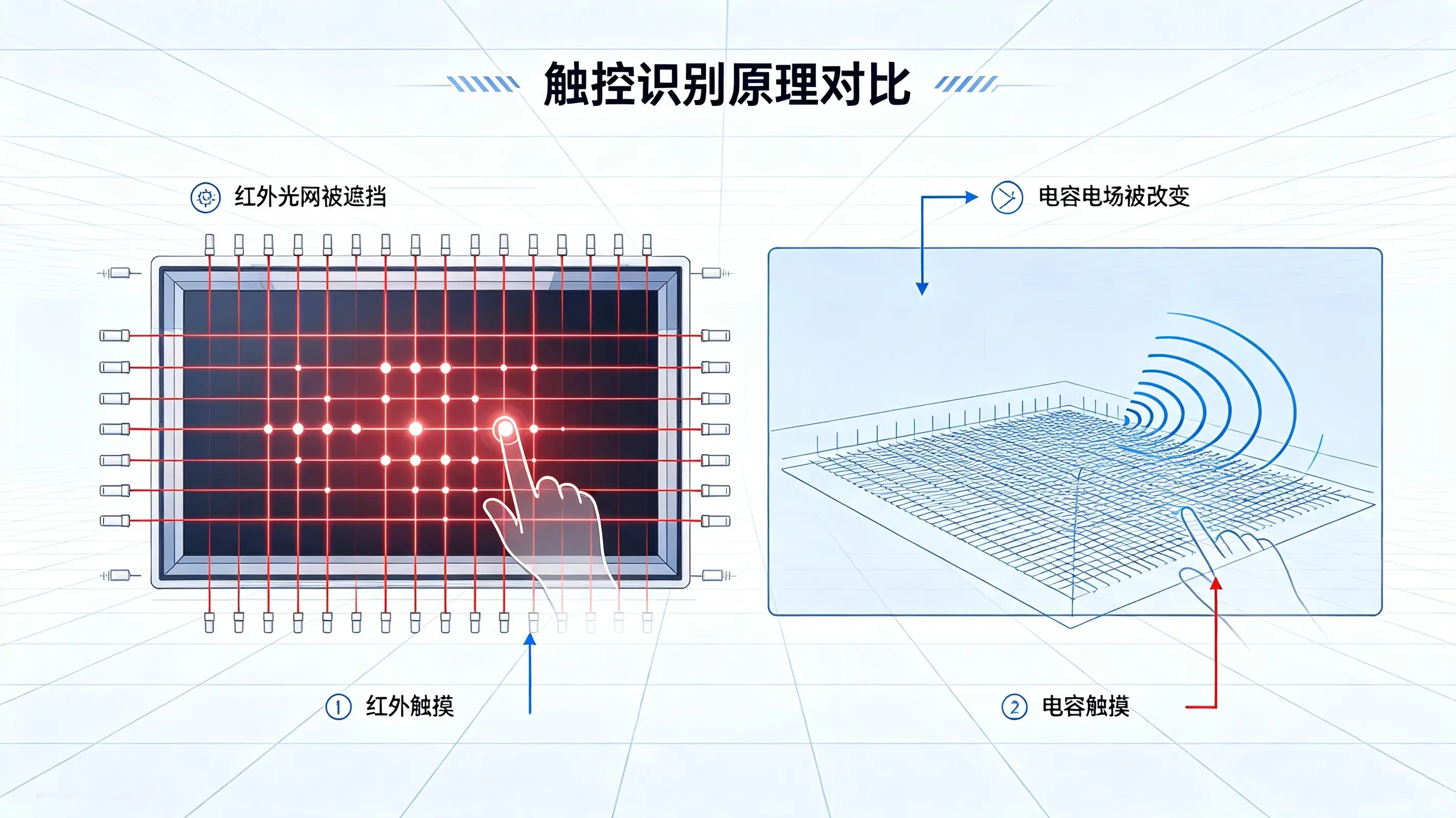 红外触摸与电容触摸介绍 (1).jpg 商用显示设备红外触摸和电容触摸的区别(图2)